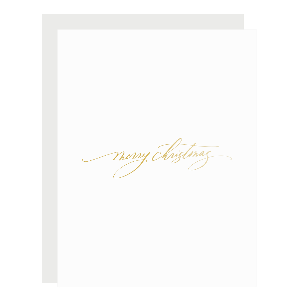 &quot;Merry Christmas Gold Script&quot; card, letterpress printed by hand in gold foil.