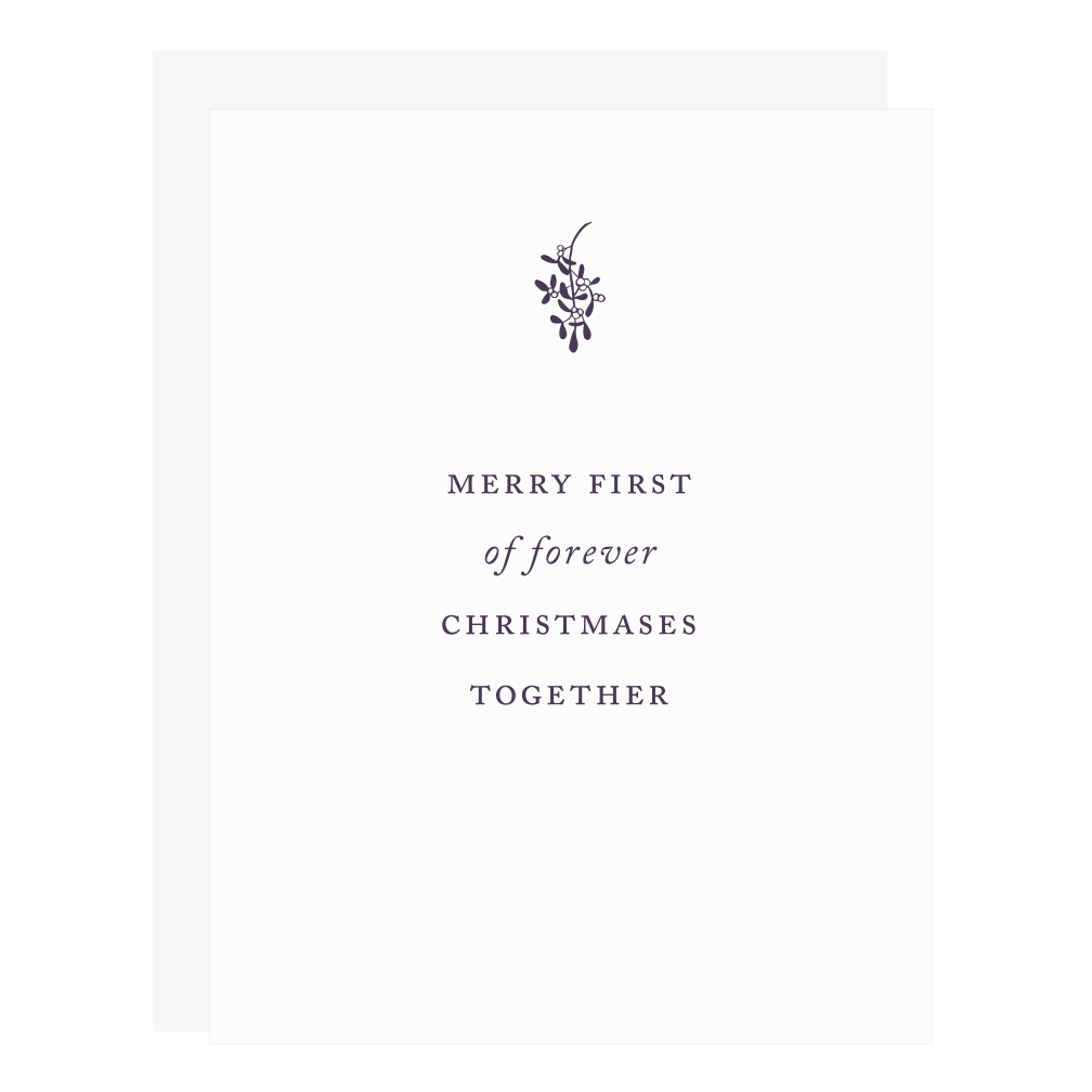 "Merry First of Forever" card, letterpress printed by hand in plum ink. 