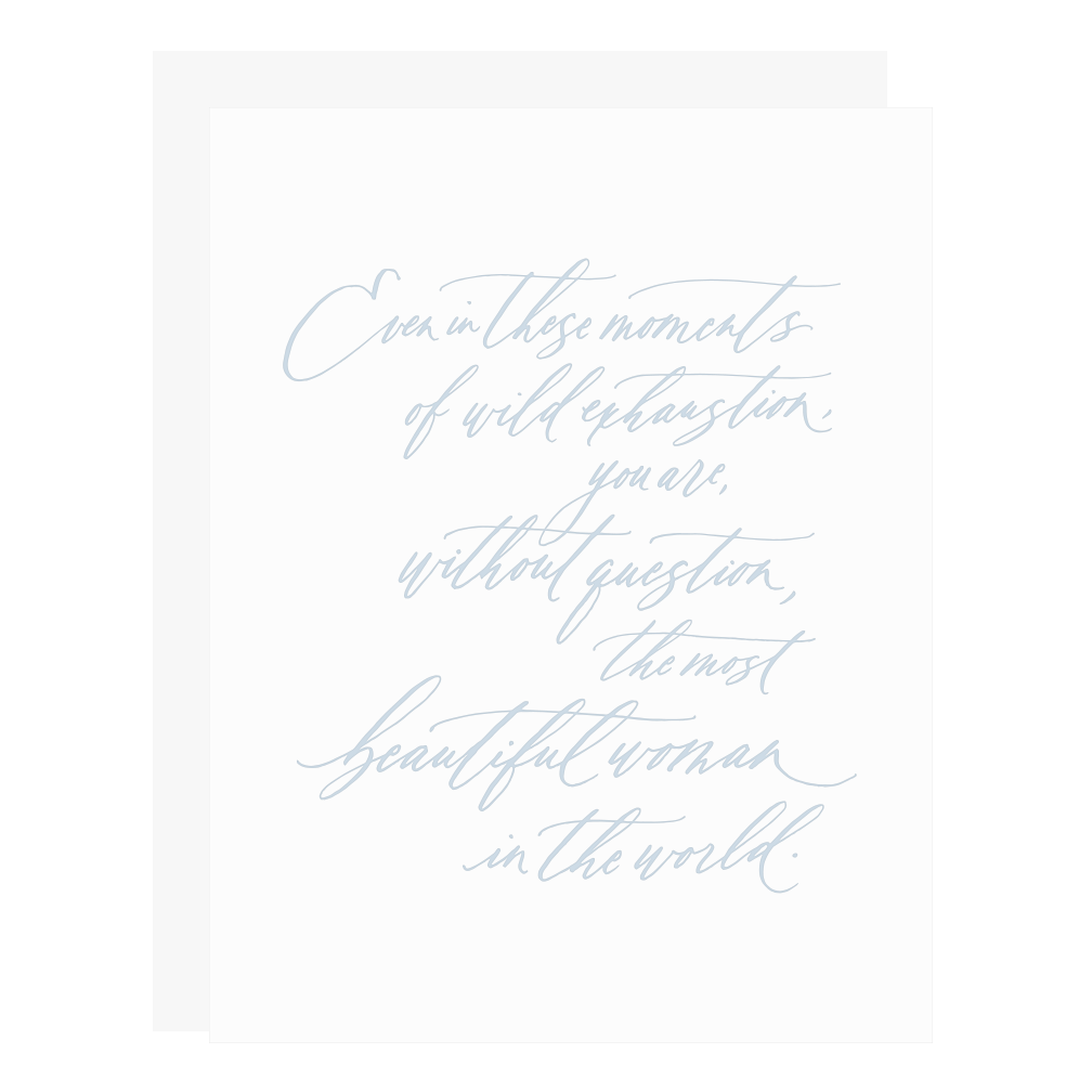 Beautiful New Mom card is letterpress printed by hand in pale blue ink.