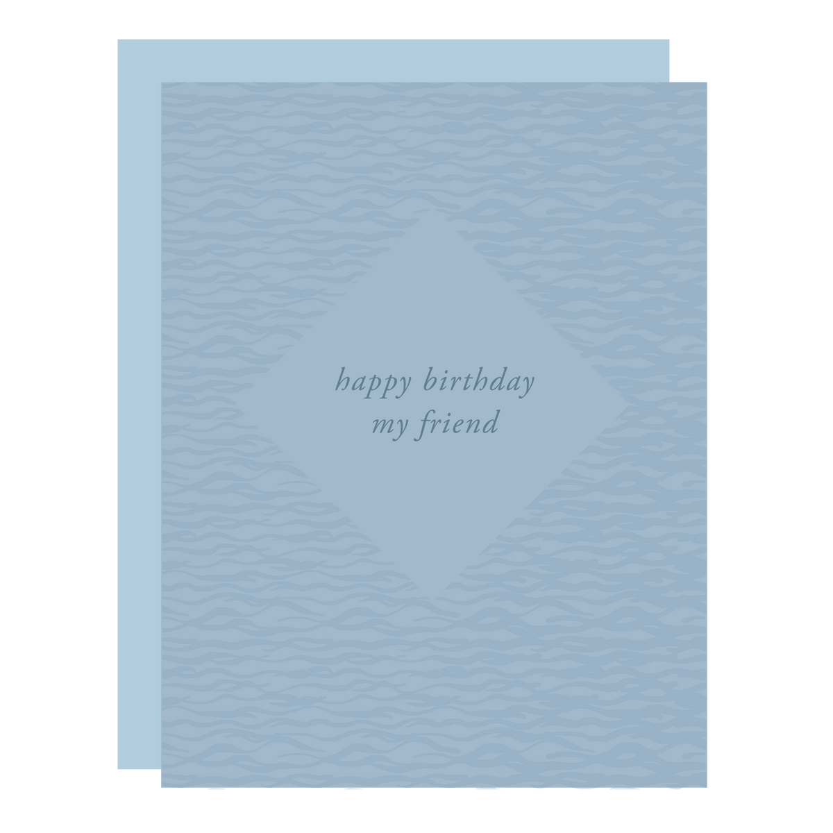 &quot;Happy Birthday My Friend&quot; birthday card, letterpress printed by hand on steel blue paper.