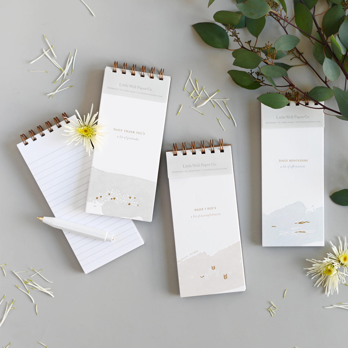 Our Daily List Notebook Collections are letterpress printed by hand in gold foil. 