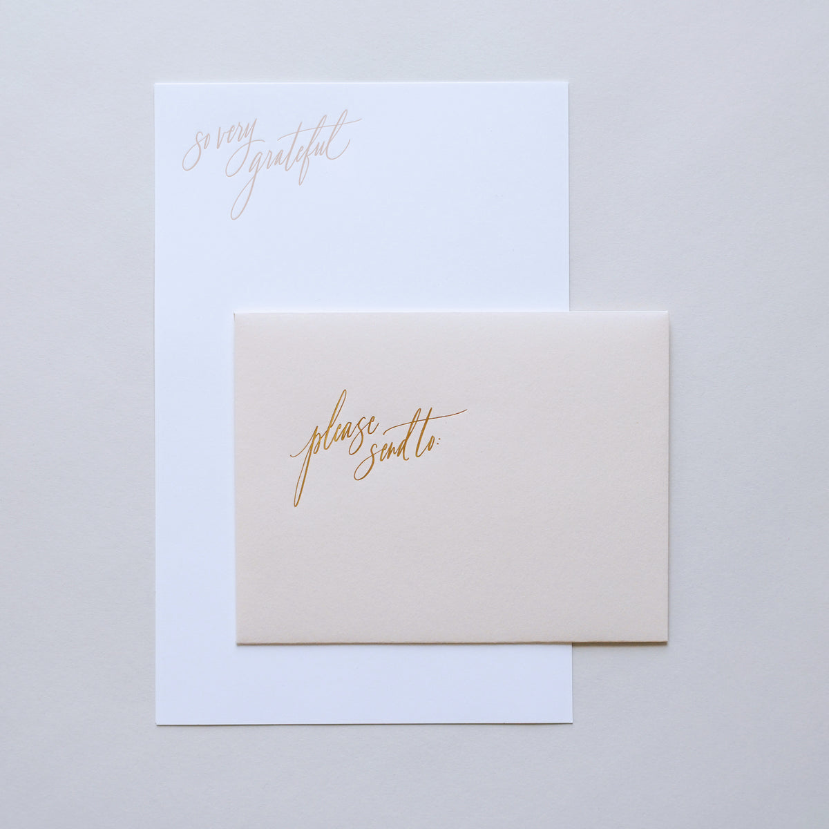 The &quot;So Very Grateful&quot; letter writing set with blush envelope.