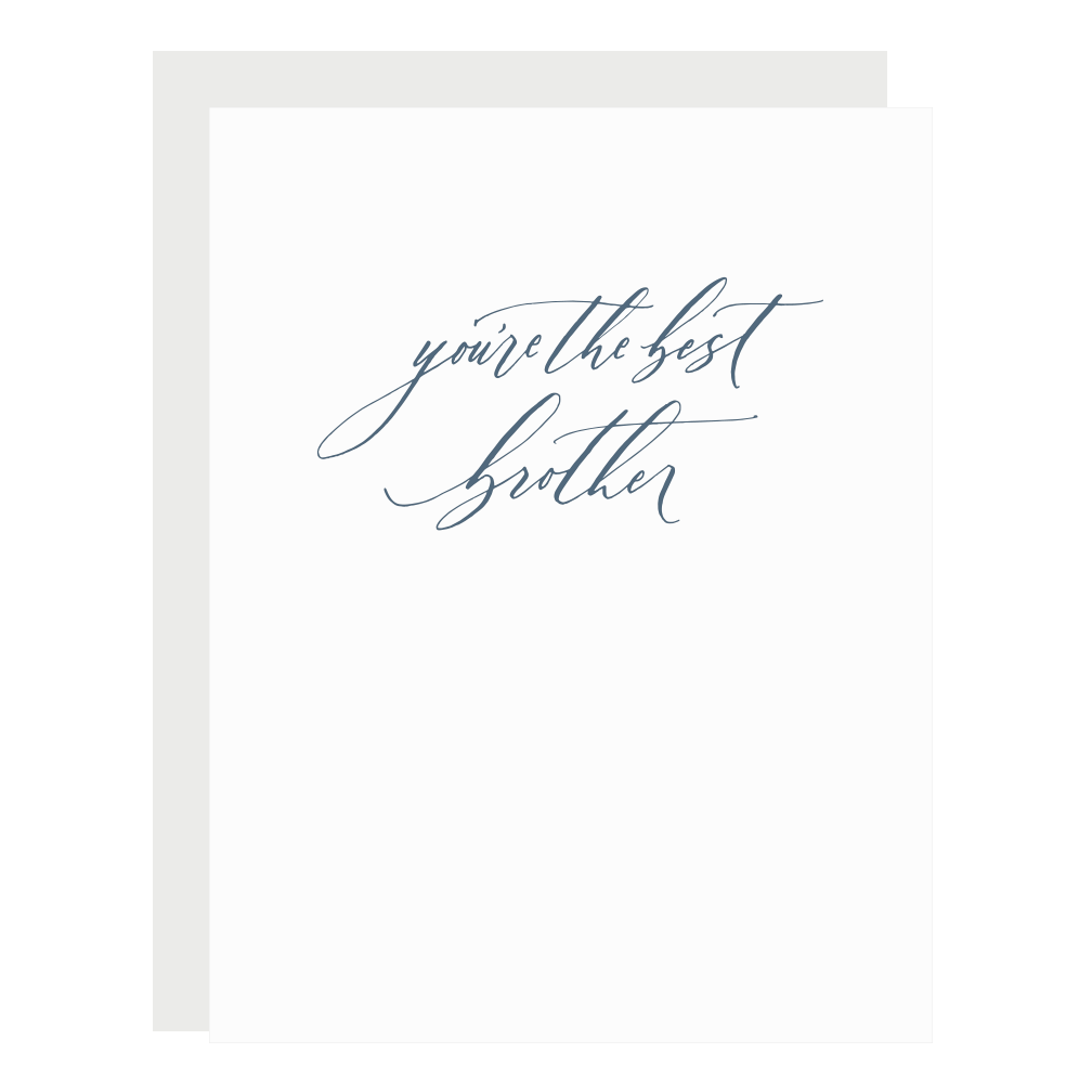 Our "Best Brother" card, letterpress printed by hand in navy ink.