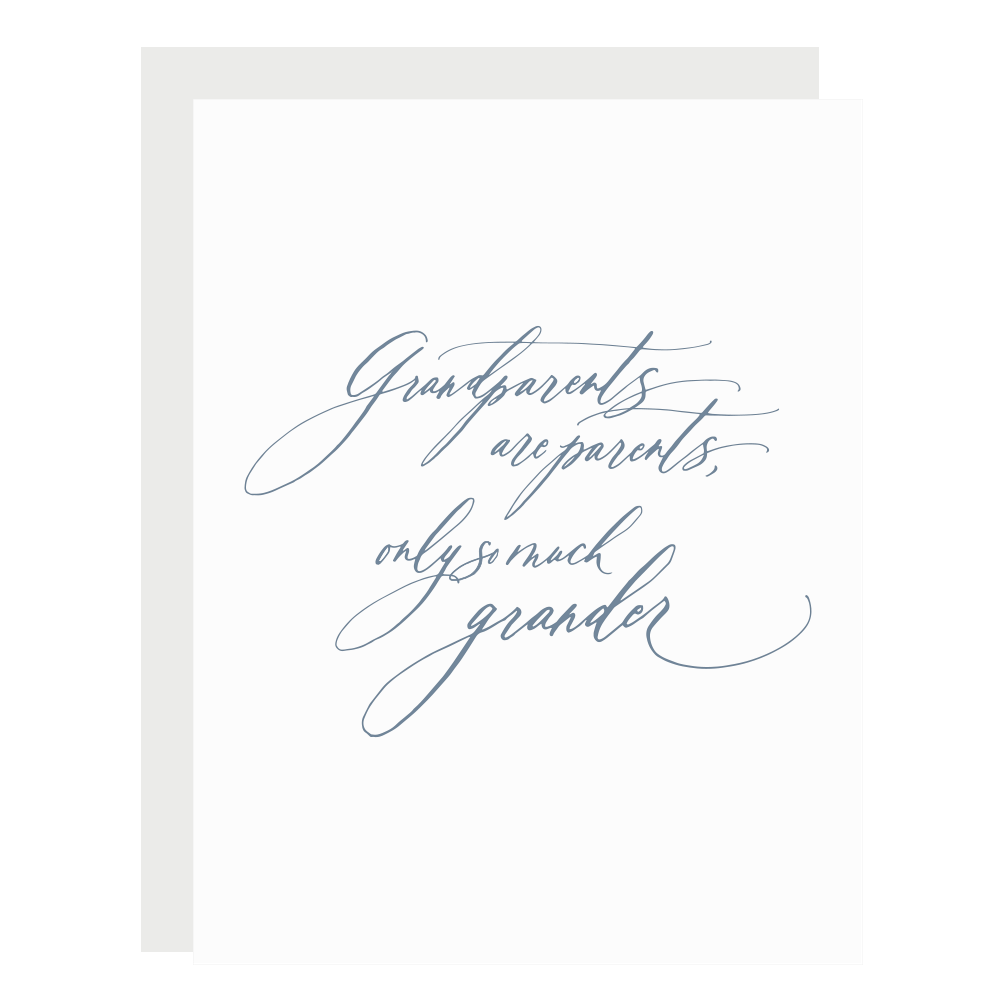 "Grand Grandparents" card, letterpress printed by hand in dark dusky blue ink.