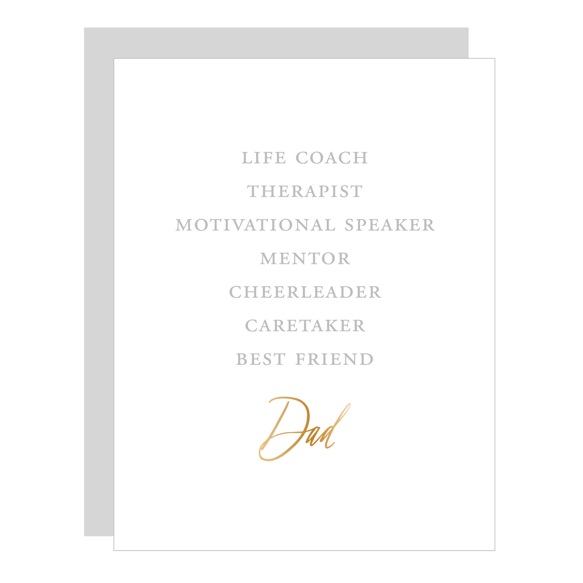 Our &quot;Best Friend, Dad&quot; card, letterpress printed by hand and foil printed