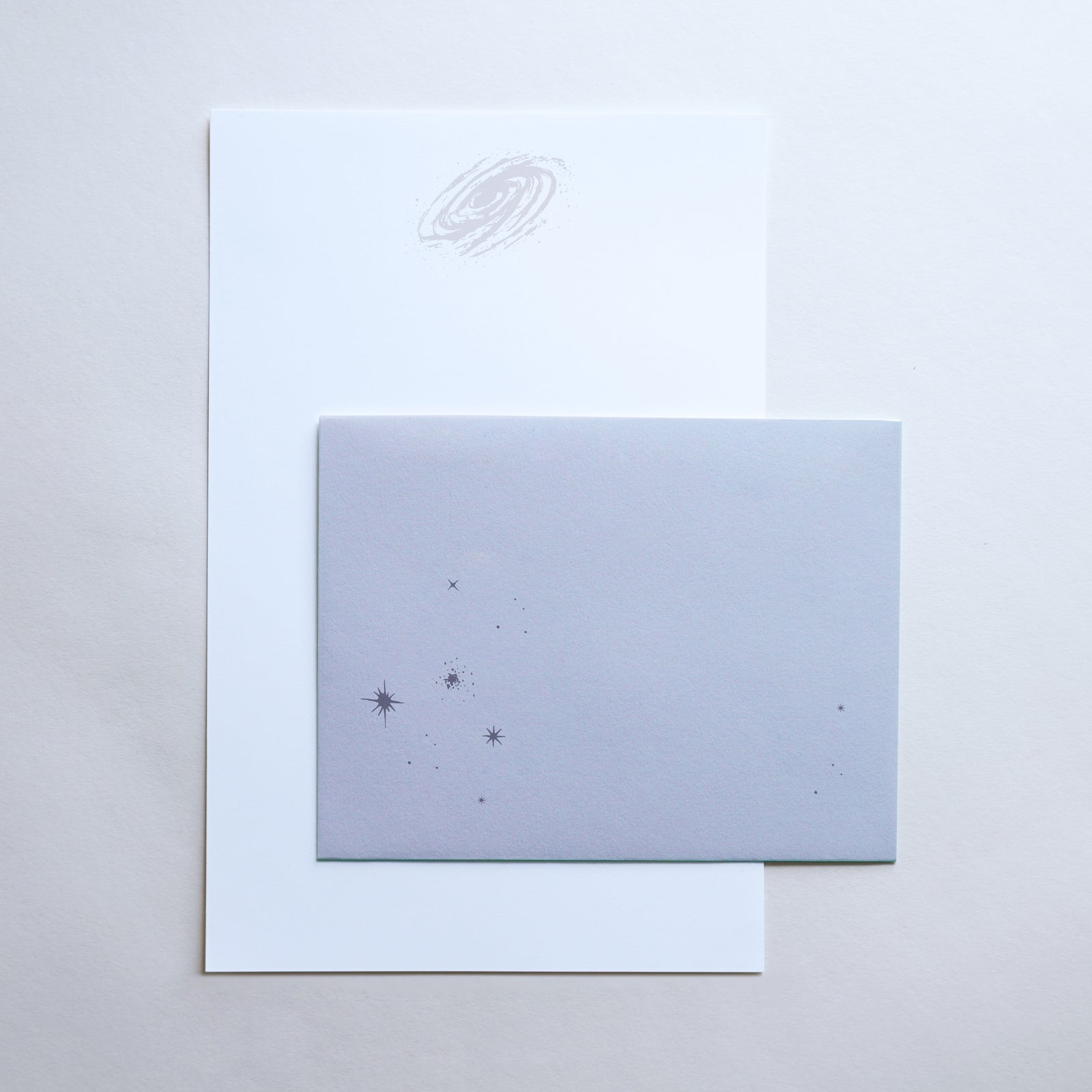 "Among the Stars" letter writing set is letterpress printed on a vintage printing press.