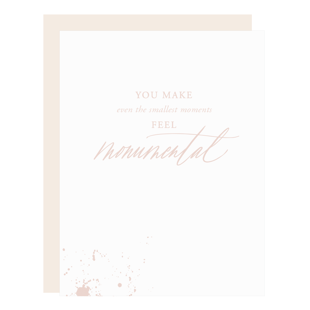 "Smallest Moments" card, letterpress printed by hand in blush ink.
