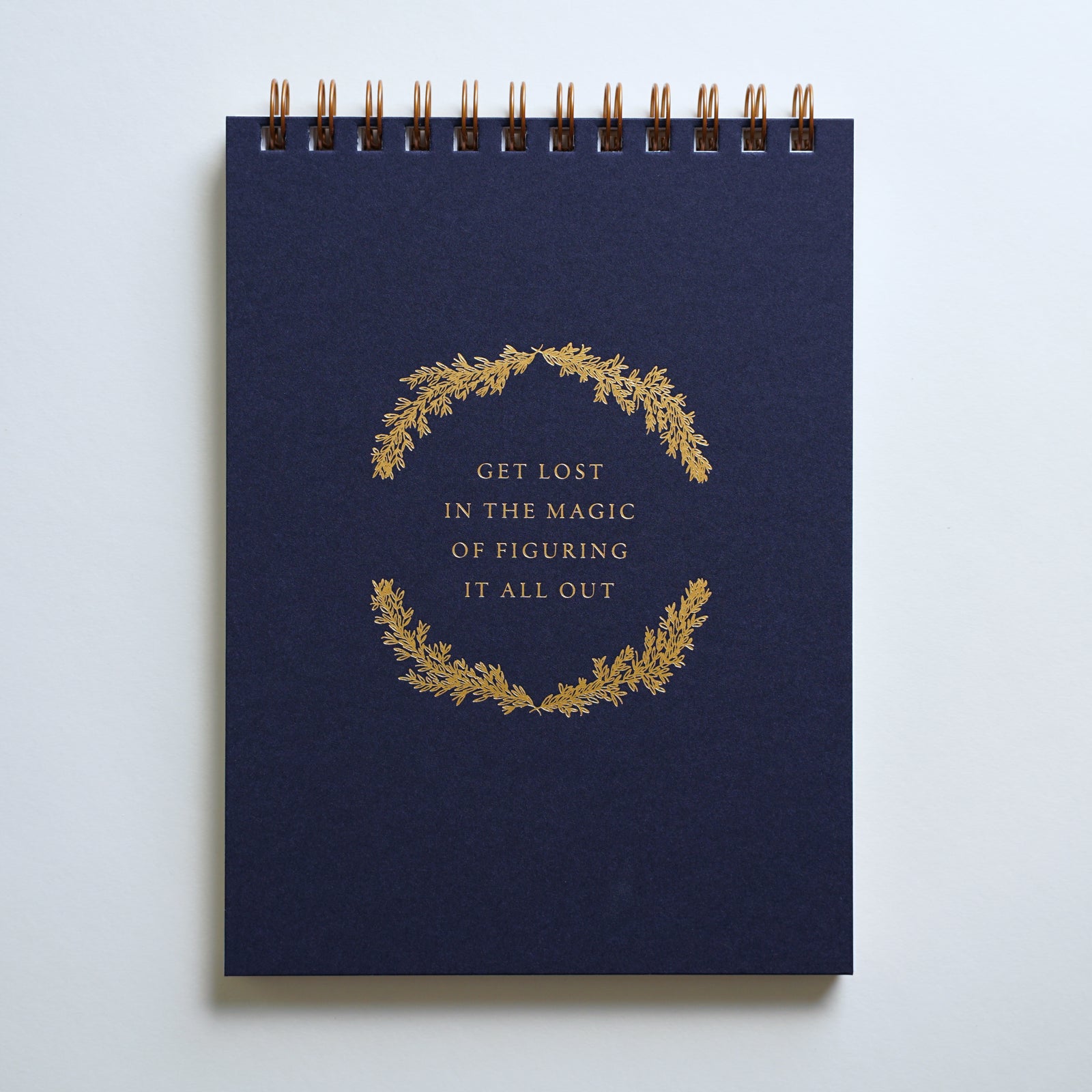 "Lost in the Magic" notebook, letterpress printed by hand in gold foil.
