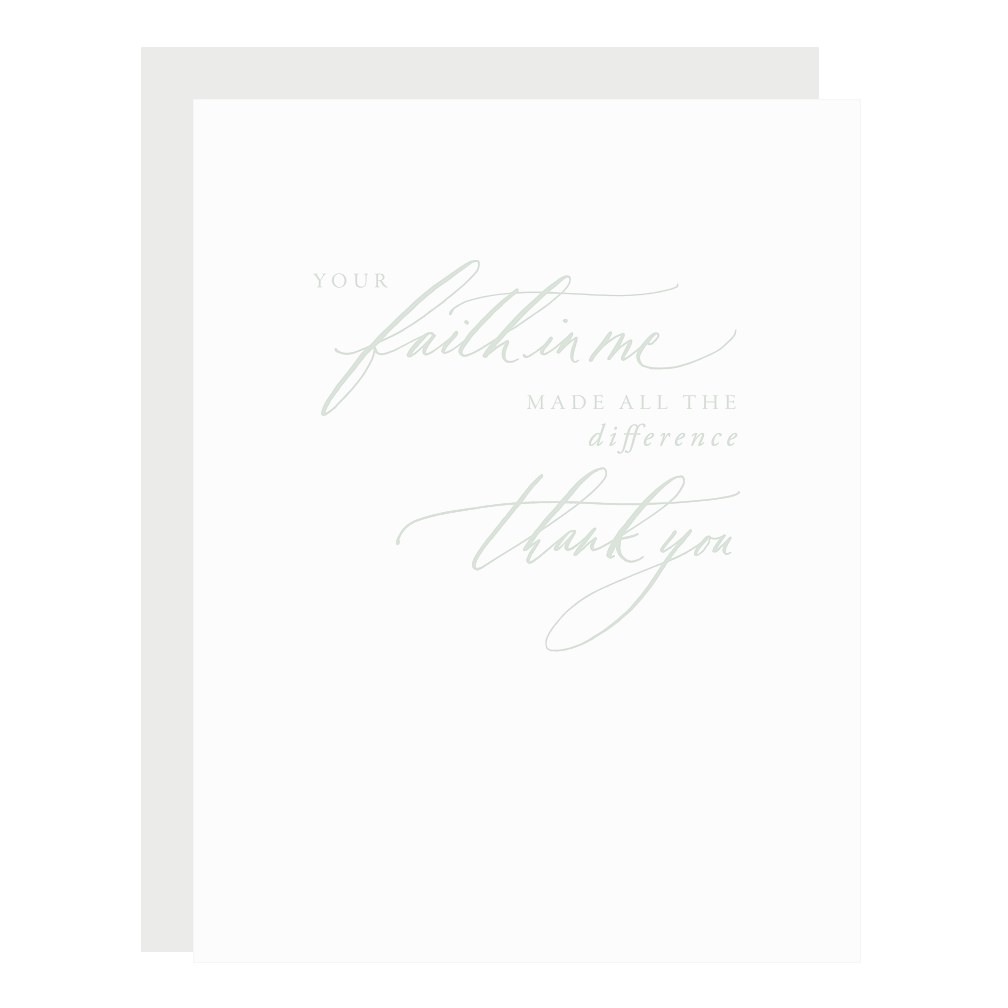 "You Made All the Difference" card, letterpress printed by hand in soft green ink.