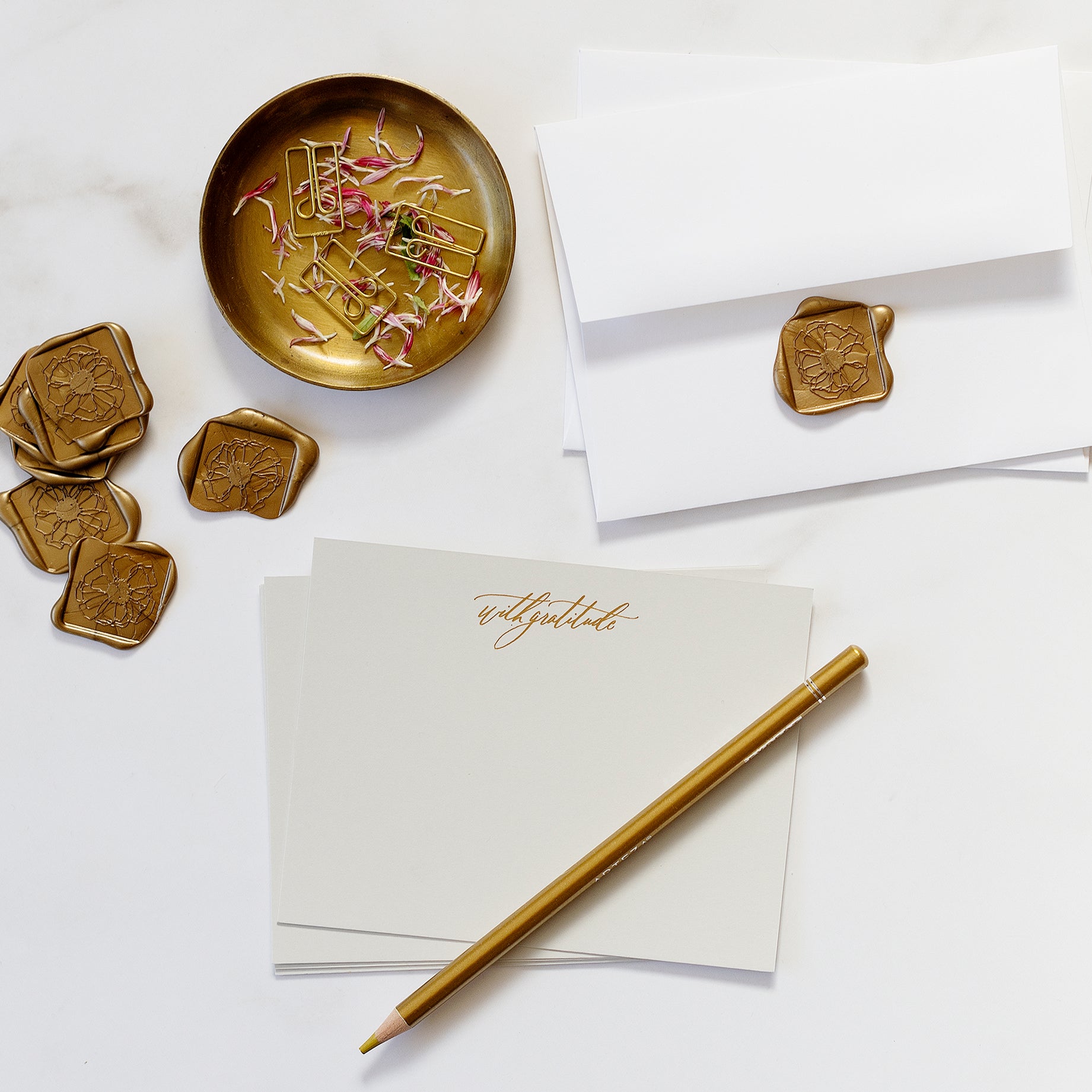 Ever So Grateful Gold Deco, Custom Stationery Note Cards